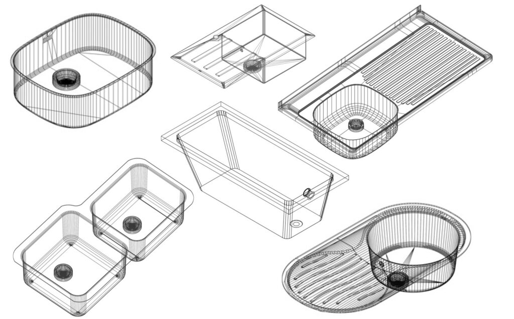 Options de formes d'éviers en acier inoxydable
